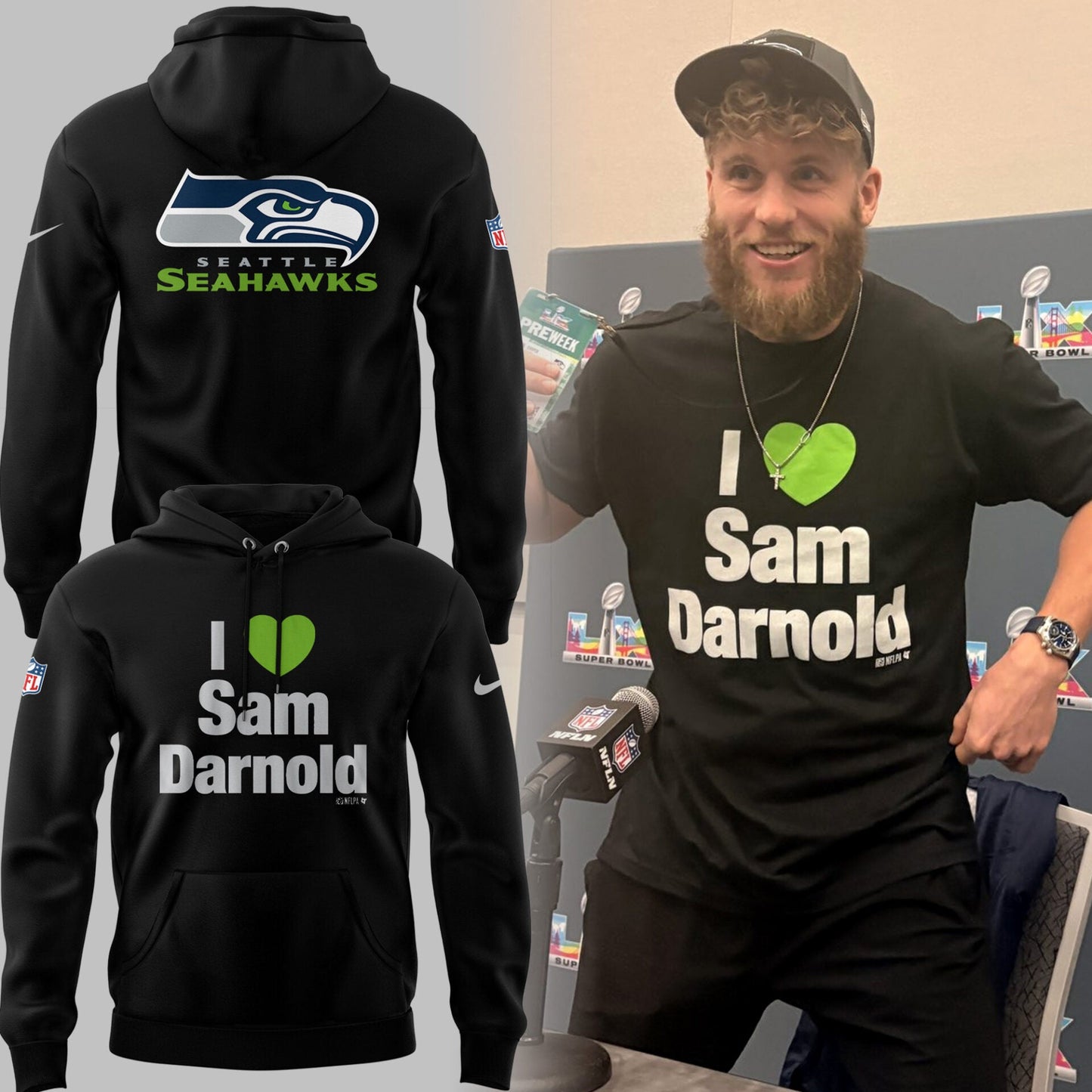 SEAT 🏈 ‘I 💚 Sam Darrno’ Hoodie
