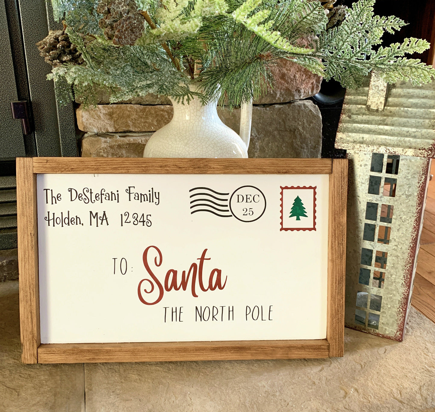 Personalized Santa Letter Sign Family Name Christmas Decor, Holiday Sign, Christmas Wall Decor, Farmhouse Style Sign