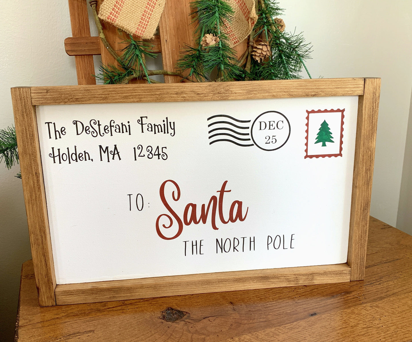 Personalized Santa Letter Sign Family Name Christmas Decor, Holiday Sign, Christmas Wall Decor, Farmhouse Style Sign