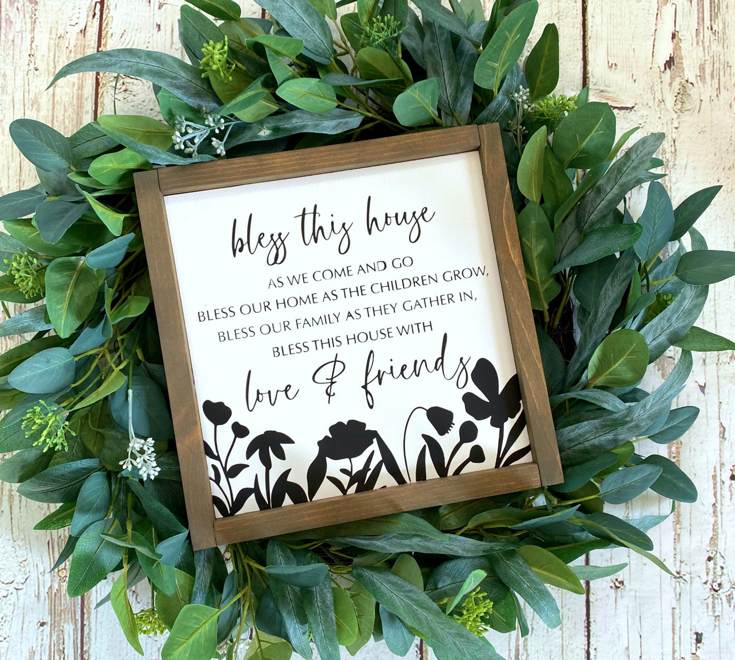 Bless This House Wood Sign, Farmhouse Decor, Housewarming Gift, Flowered Sign, Bless Our Home, Rustic Wood Sign