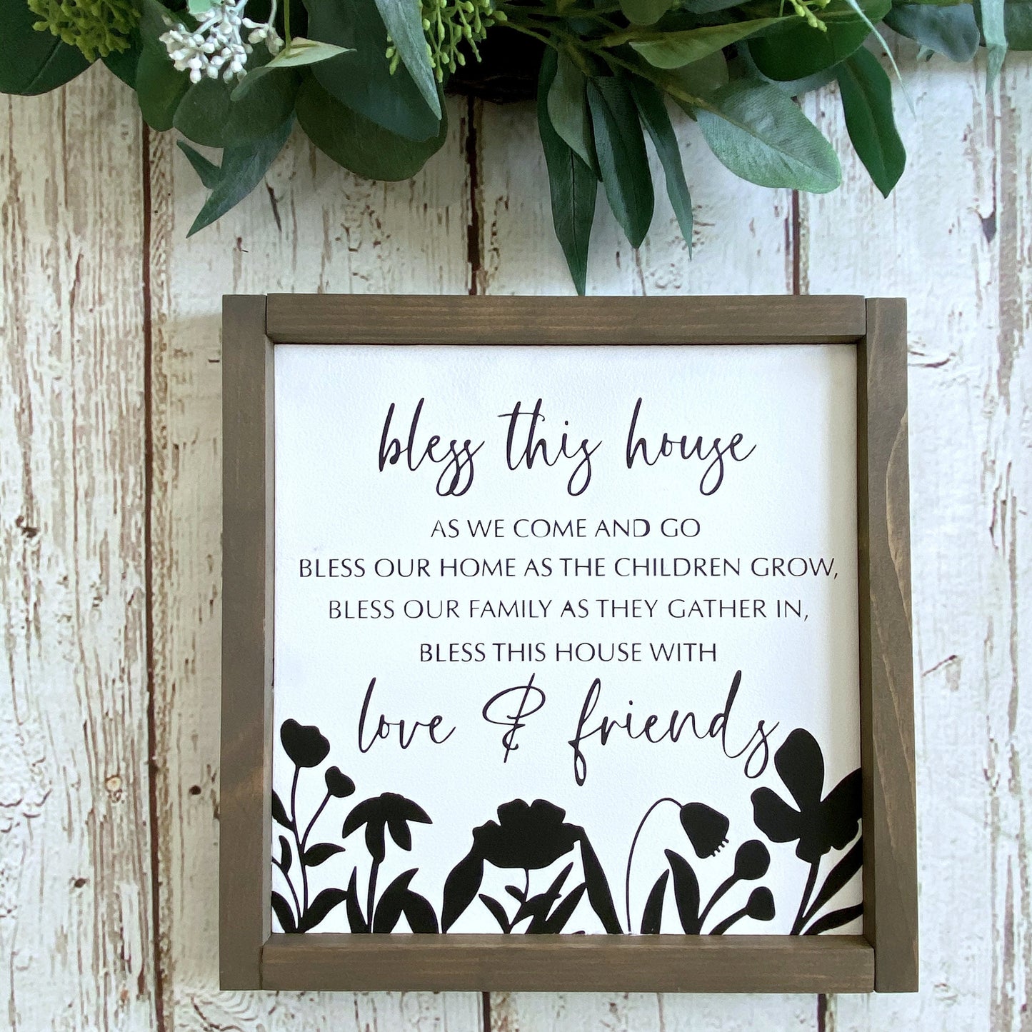 Bless This House Wood Sign, Farmhouse Decor, Housewarming Gift, Flowered Sign, Bless Our Home, Rustic Wood Sign