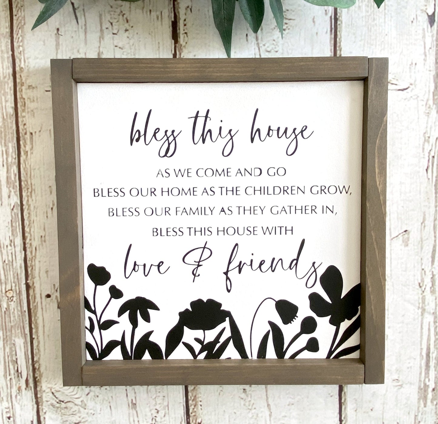 Bless This House Wood Sign, Farmhouse Decor, Housewarming Gift, Flowered Sign, Bless Our Home, Rustic Wood Sign