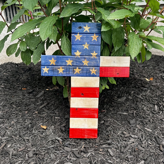 American Flag Wood Cross, Patriotic Decor, Religious Decor, Rustic Wood Cross, American Flag, Military Gift