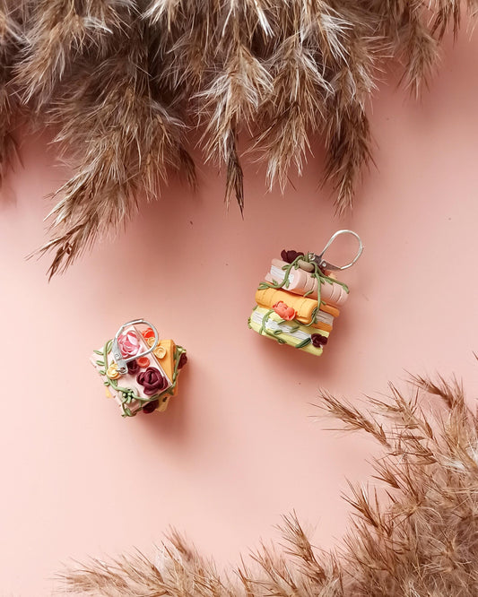 Book stack earrings: Hypoallergenic polymer clay book dangles