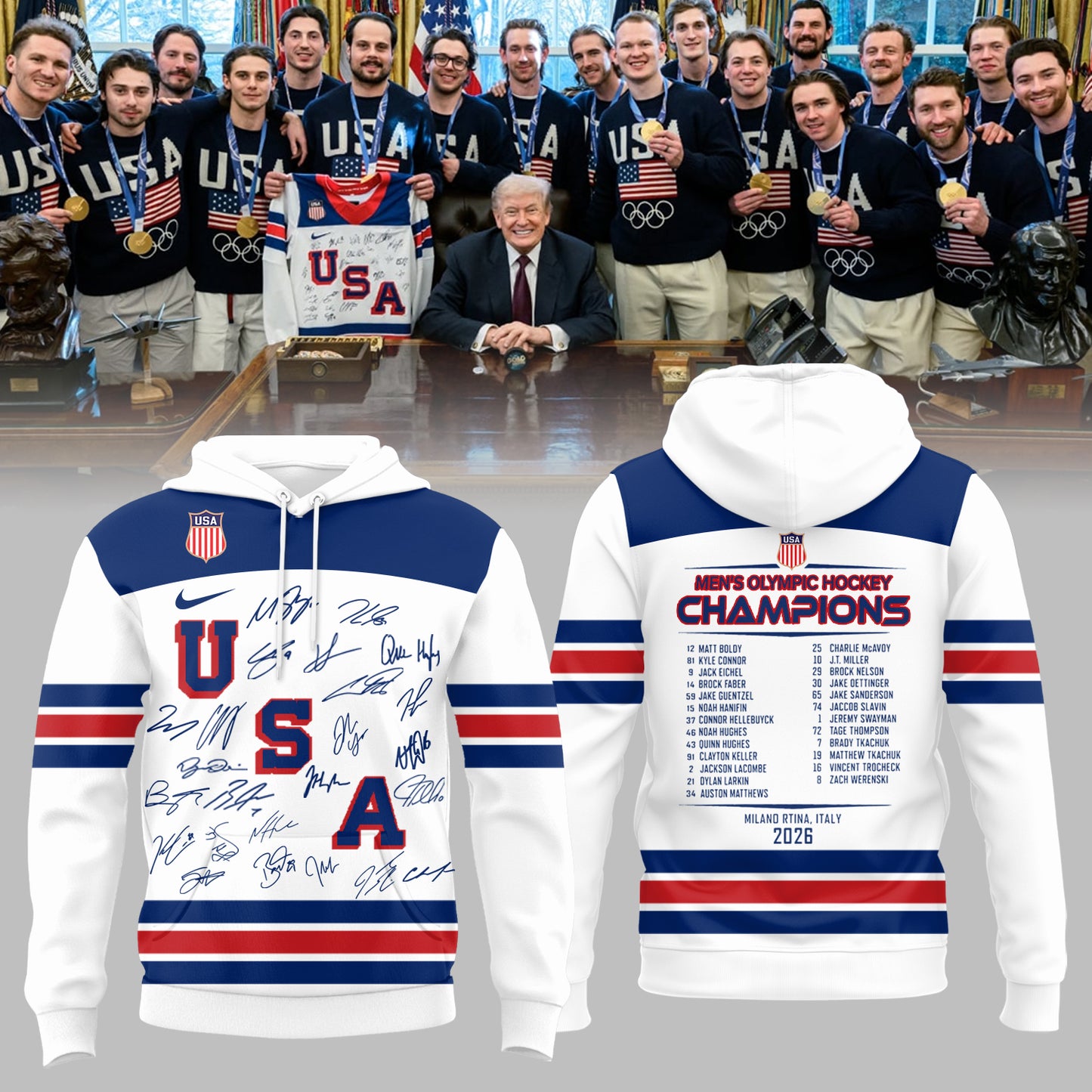 USA Men’s Ice Hockey Team Olympic 2026 Champions Hoodie