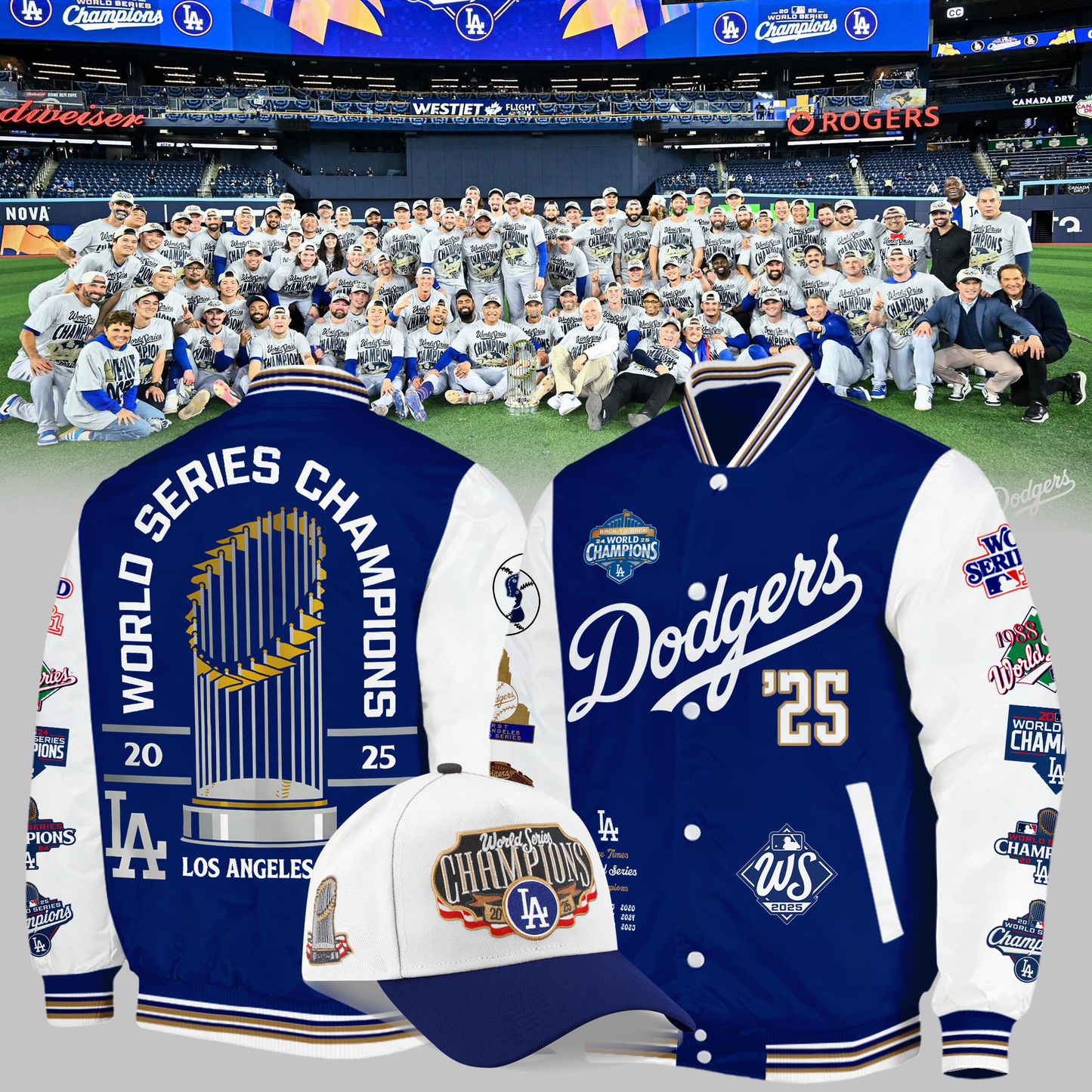 Dodgers World Series Champions x9 Bomber + Printed Hat