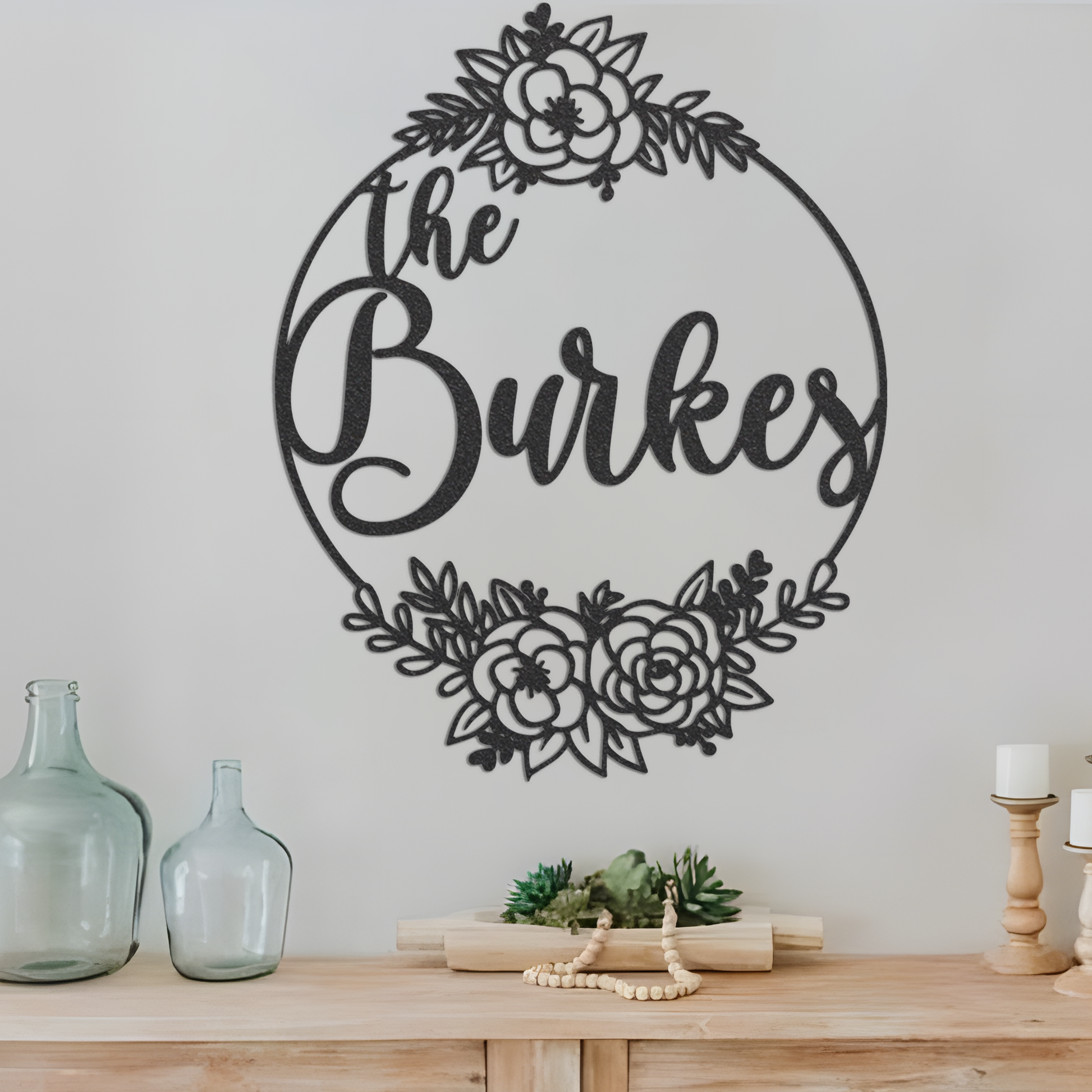 Metal Family Name Sign w Flowers, Flower Metal Sign, Metal Name Sign, Metal Family Sign, Custom name Sign, Home Decor, Backyard Sign