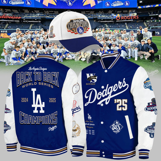 Dodgers Back-To-Back World Series Champions Bomber + Printed Hat