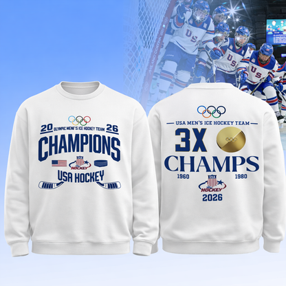 , Team USA 2026 Olympic Men’s Ice Hockey Champions Sweatshirt Limited Edition White