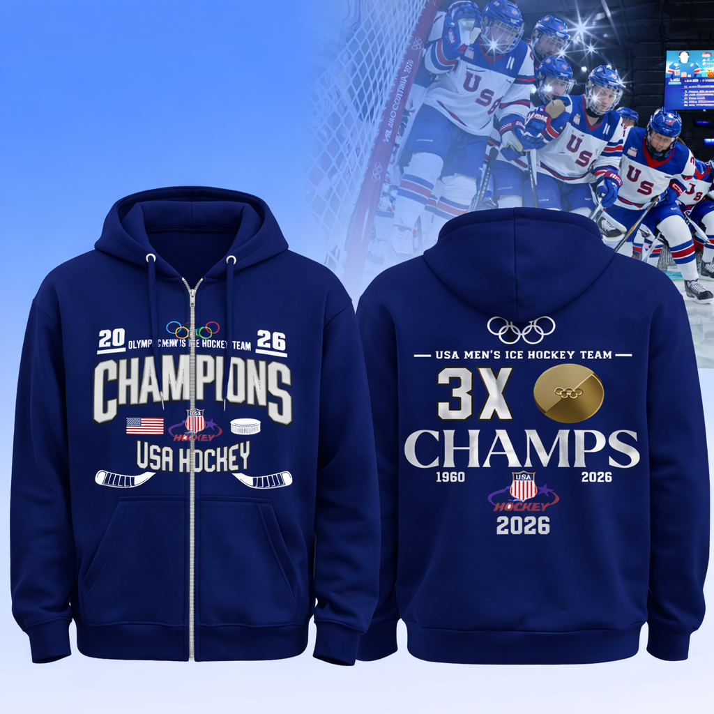 ,  Team USA 2026 Olympic Men’s Ice Hockey Champions ZipHoodie Limited Edition Blue