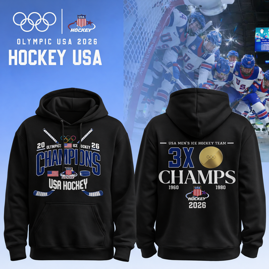 , Team USA 2026 Olympic Men’s Ice Hockey Champions Hoodie Limited Edition Black