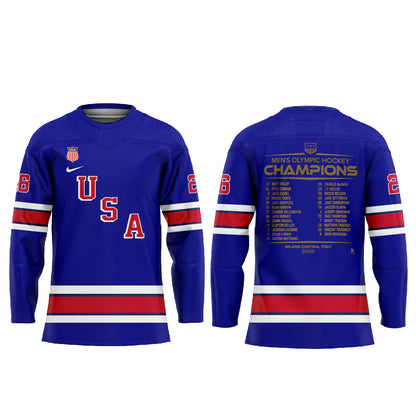 U.S. 2026 Olympic Milano Cortina Men’s Team Championship Hockey Jersey Blue