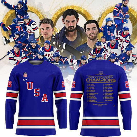 U.S. 2026 Olympic Milano Cortina Men’s Team Championship Hockey Jersey Blue