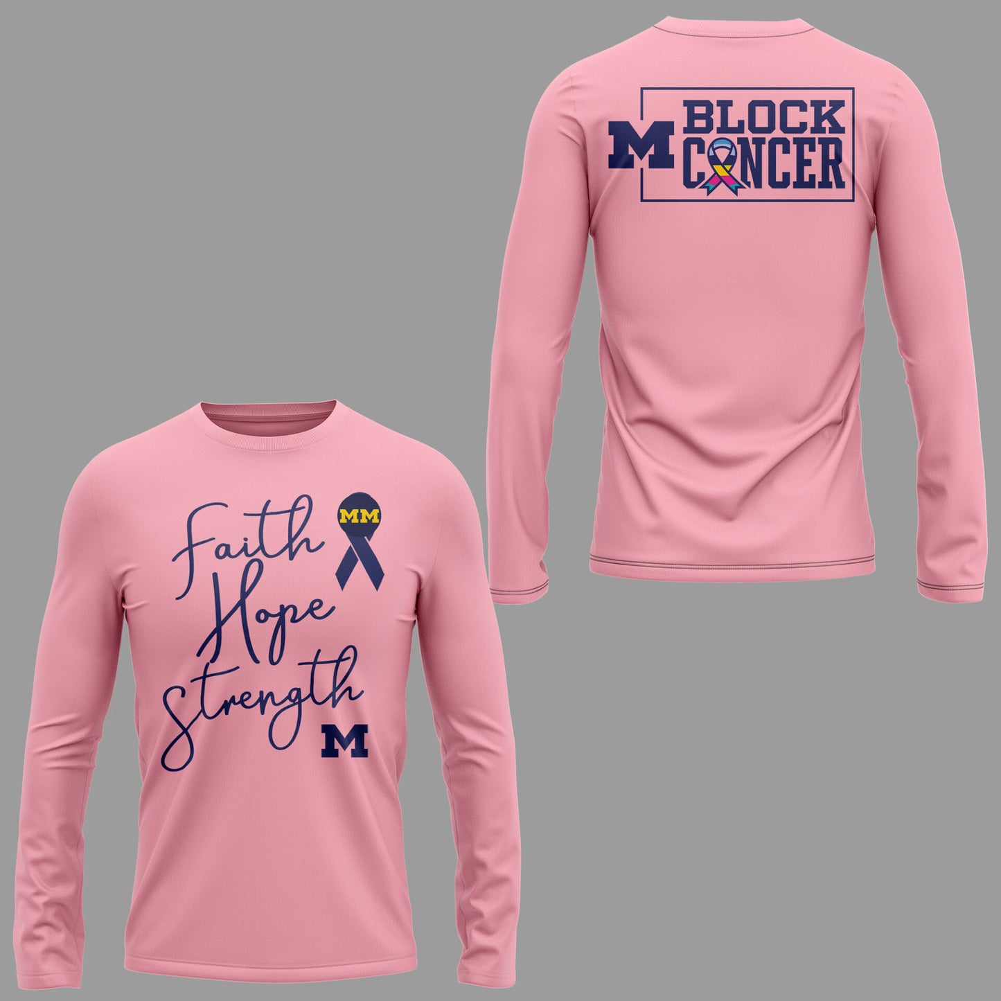 Limited Edition Michigan MBB Block Cancer Long Sleeve Shirt-KC02062609
