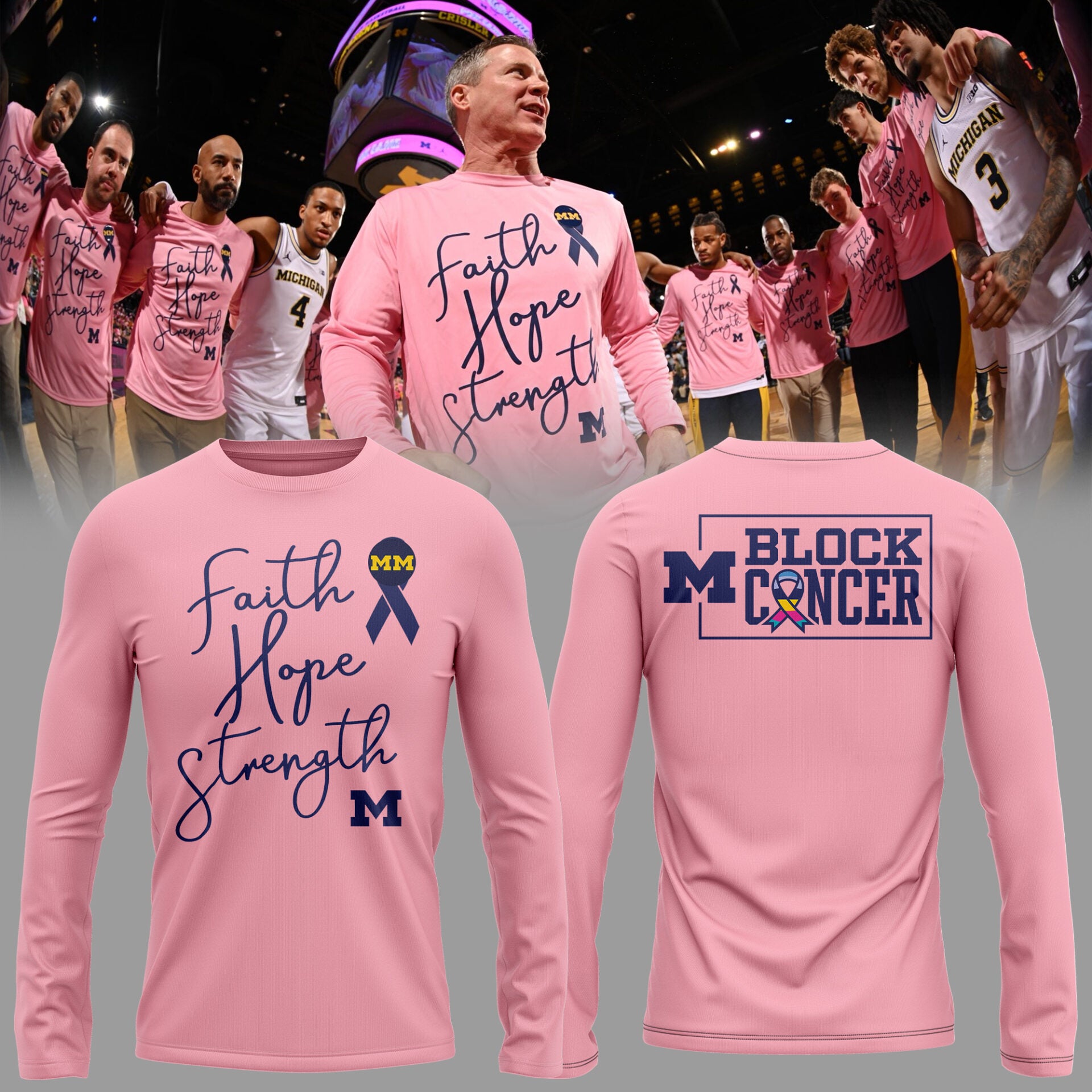 Limited Edition Michigan MBB Block Cancer Long Sleeve Shirt-KC02062609