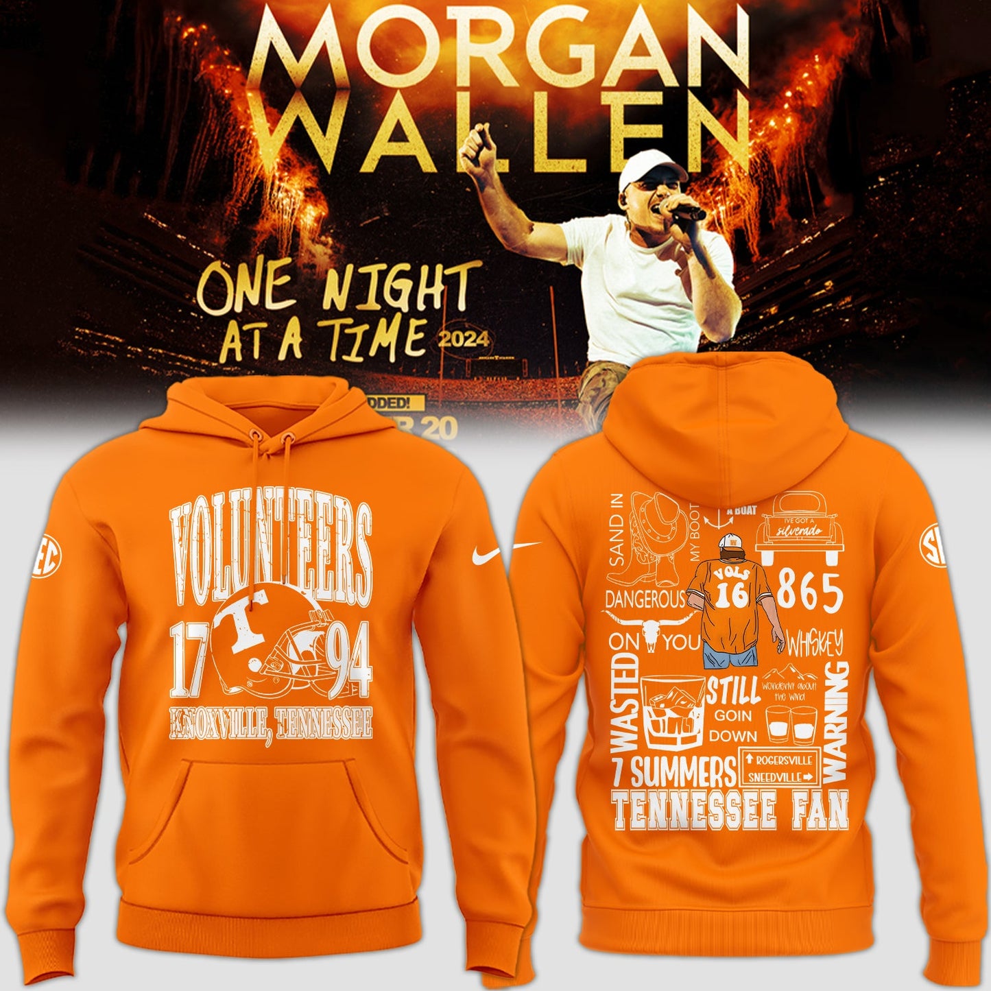 Tennessee Volunteers NCAA 2024 Nike Limited Tennessee x Morgan Wallen Orange Hoodie-PU092324350