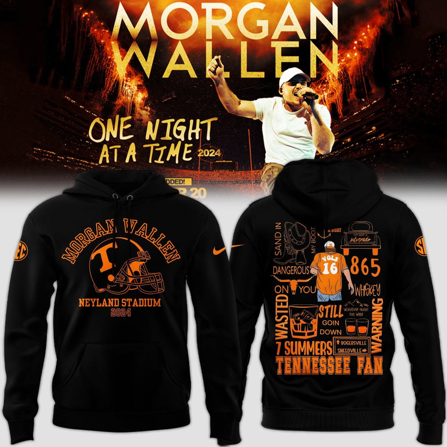 Tennessee Volunteers NCAA 2024 Nike Limited Tennessee x Morgan Wallen Black Hoodie-PU092324364