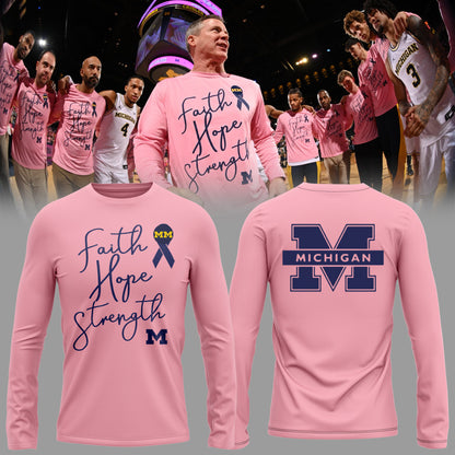 Limited Edition Michigan MBB Block Cancer Long Sleeve Shirt-PU26020707
