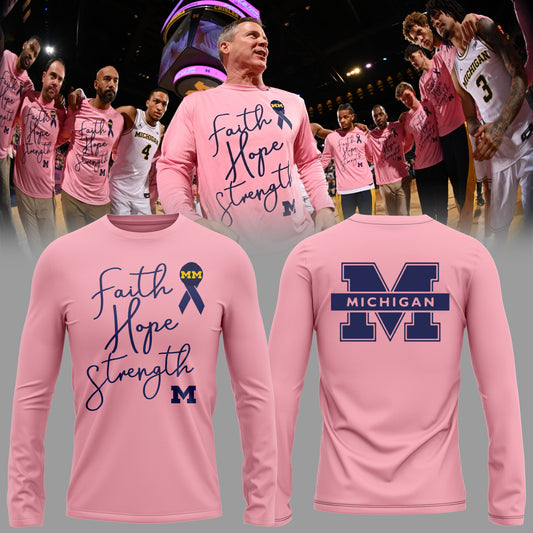 Limited Edition Michigan MBB Block Cancer Long Sleeve Shirt-PU26020707