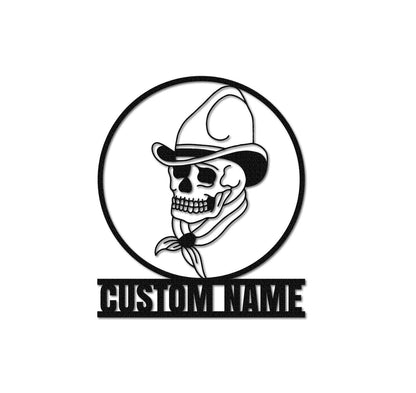 Cow Boy Skull Metal Sign,Custom Sugar Skull Name Sign,Personalized Sugar Wall Art,Sugar Wall Decor,Garage Decor Room Decoration
