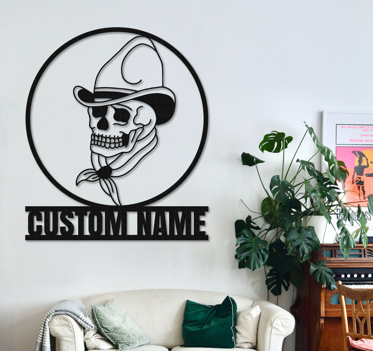Cow Boy Skull Metal Sign,Custom Sugar Skull Name Sign,Personalized Sugar Wall Art,Sugar Wall Decor,Garage Decor Room Decoration