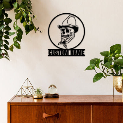 Cow Boy Skull Metal Sign,Custom Sugar Skull Name Sign,Personalized Sugar Wall Art,Sugar Wall Decor,Garage Decor Room Decoration