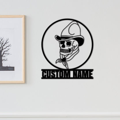 Cow Boy Skull Metal Sign,Custom Sugar Skull Name Sign,Personalized Sugar Wall Art,Sugar Wall Decor,Garage Decor Room Decoration
