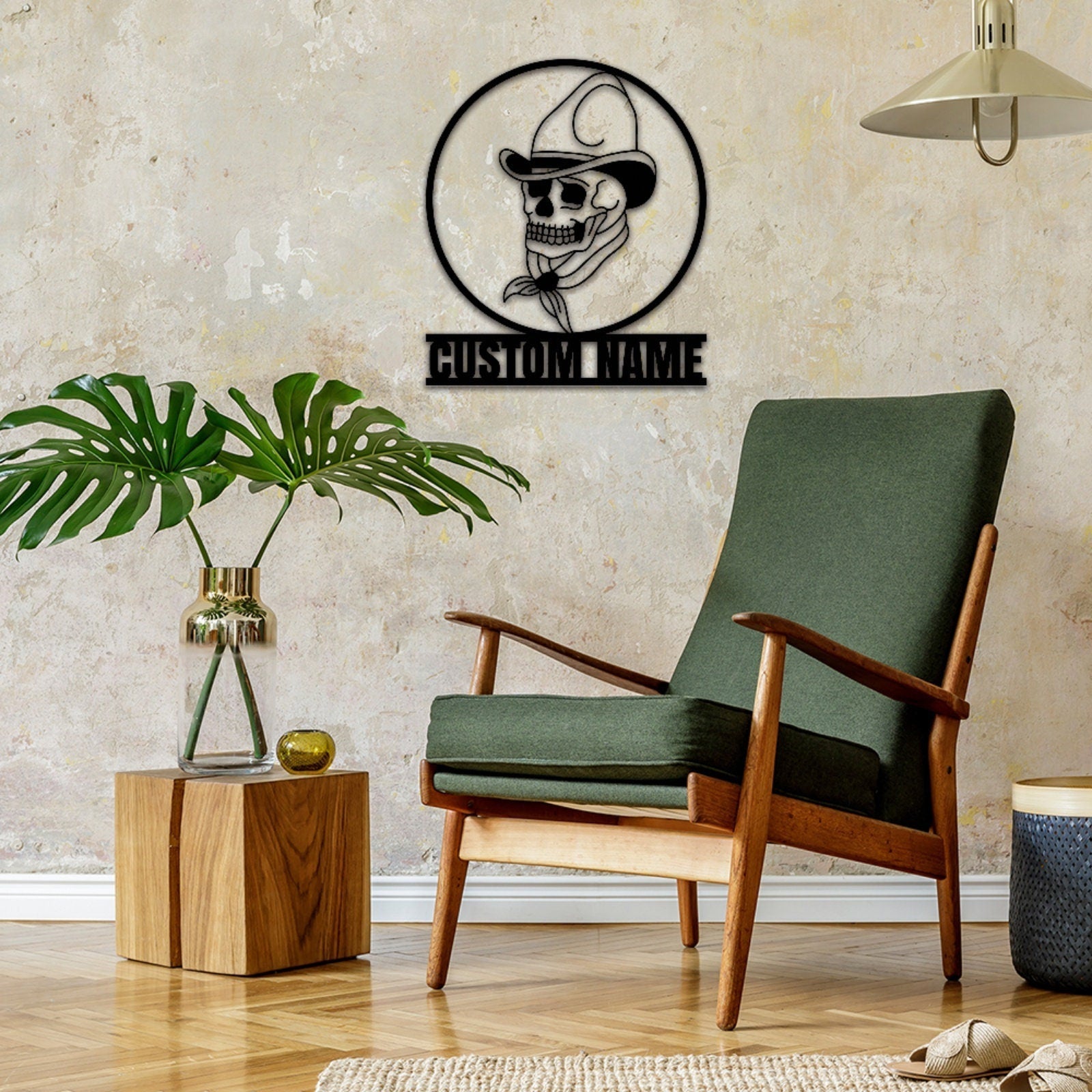 Cow Boy Skull Metal Sign,Custom Sugar Skull Name Sign,Personalized Sugar Wall Art,Sugar Wall Decor,Garage Decor Room Decoration