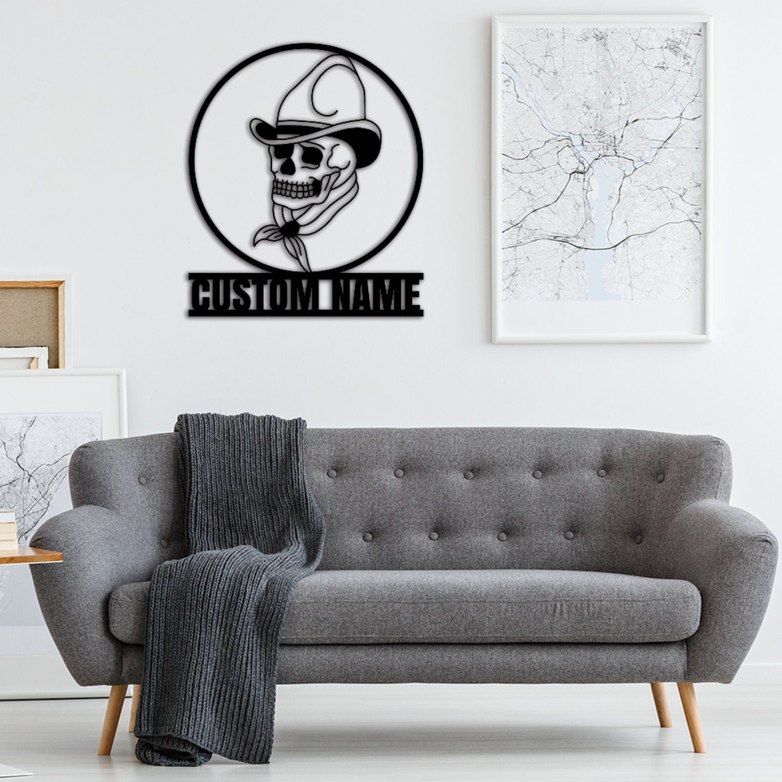 Cow Boy Skull Metal Sign,Custom Sugar Skull Name Sign,Personalized Sugar Wall Art,Sugar Wall Decor,Garage Decor Room Decoration