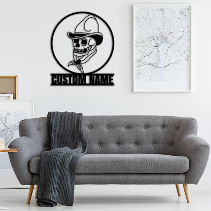 Cow Boy Skull Metal Sign,Custom Sugar Skull Name Sign,Personalized Sugar Wall Art,Sugar Wall Decor,Garage Decor Room Decoration