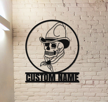 Cow Boy Skull Metal Sign,Custom Sugar Skull Name Sign,Personalized Sugar Wall Art,Sugar Wall Decor,Garage Decor Room Decoration