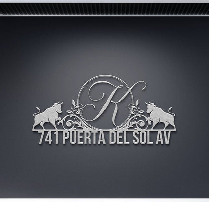 Bull Metal Address Sign, Personalized Address Sign, Metal House Numbers, Large Metal Sign, Metal Address Plaque, Custom Street Sign