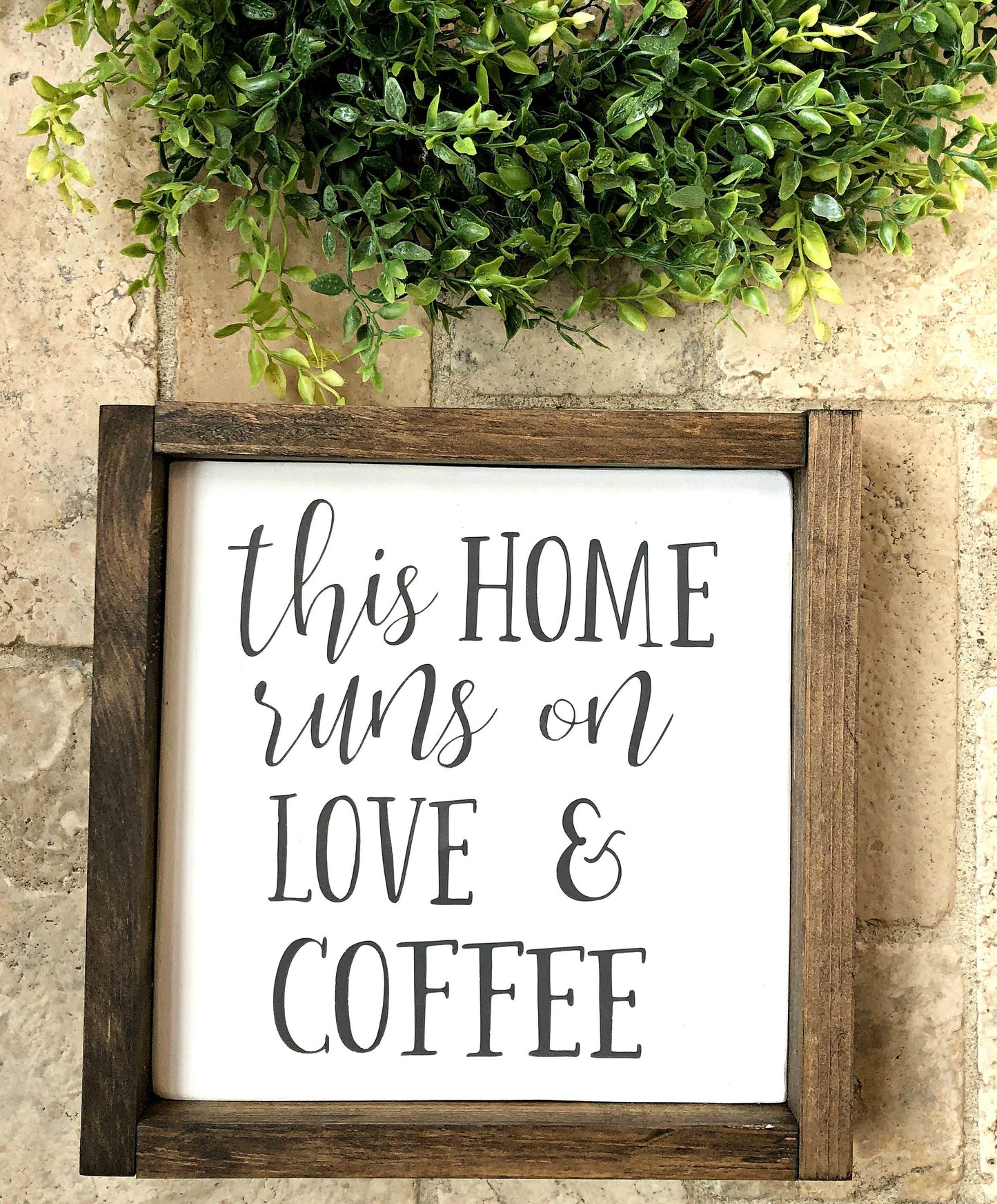 This Home Runs On Love & Coffee Wood Sign, Farmhouse Wood Sign, Kitchen Sign, Coffee Sign, Coffee Bar Signs, Wall Decor