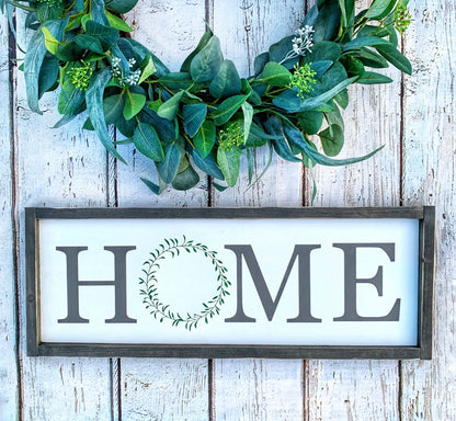 HOME Wood Sign With Painted Wreath, New Home Gift, Housewarming Gift, Farmhouse Style, Wood Sign, Wedding Gift