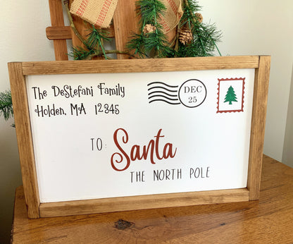 Personalized Santa Letter Sign Family Name Christmas Decor, Holiday Sign, Christmas Wall Decor, Farmhouse Style Sign