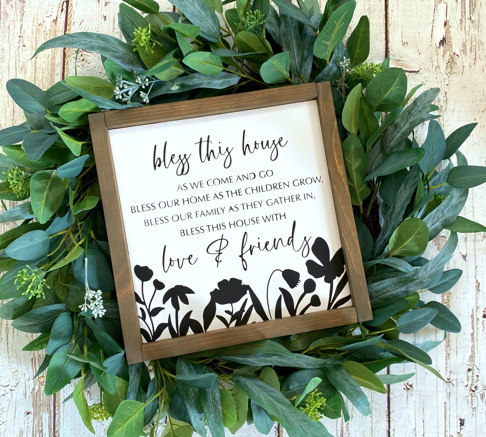 Bless This House Wood Sign, Farmhouse  Decor, Housewarming Gift, Flowered Sign, Bless Our Home, Rustic Wood Sign