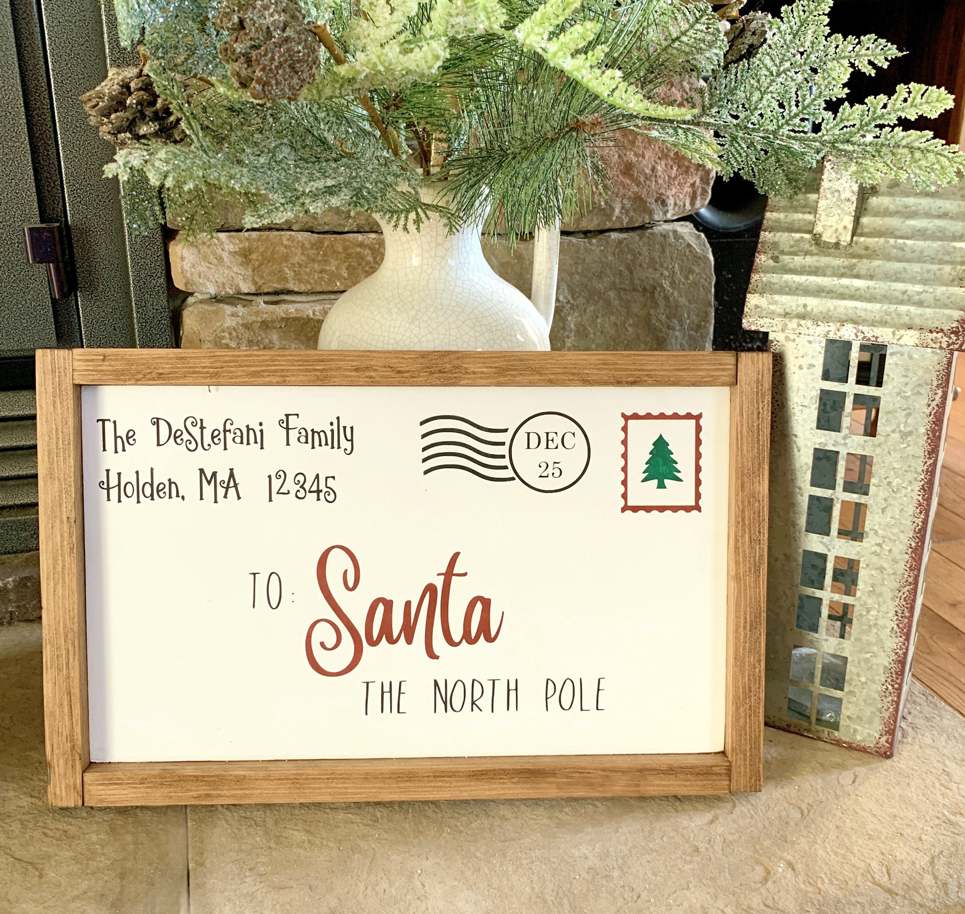 Personalized Santa Letter Sign Family Name Christmas Decor, Holiday Sign, Christmas Wall Decor, Farmhouse Style Sign