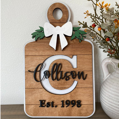 Decorative Cutting Board, Personalized Monogram and Family Name Board, Kitchen Decor, Family Name Established Sign, Farmhouse Kitchen Decor