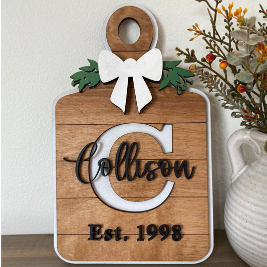 Decorative Cutting Board, Personalized Monogram and Family Name Board, Kitchen Decor, Family Name Established Sign, Farmhouse Kitchen Decor