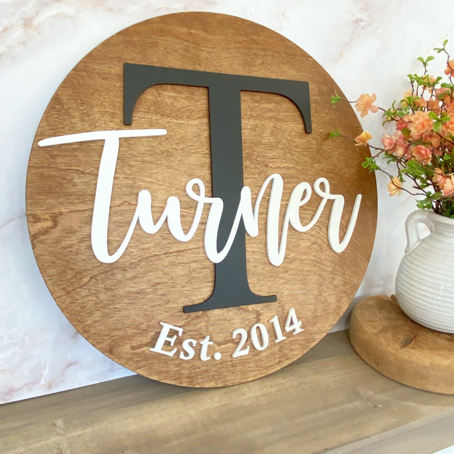 Personalized Family Name Round Wood Sign, Established Year Sign, Last Name Sign, Family Gift, Custom Family Wood Sign, Wedding Gift,