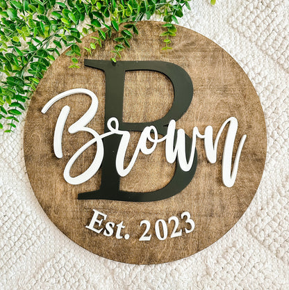 Personalized Family Name Round Wood Sign, Established Year, Last Name Sign, Housewarming Gift,  Personalized Family Wood Sign, Wedding Gift,