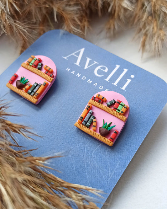 Book Studs/ Studs earrings/ Lightweight/ litterature Lover Gift/ Vintage style Jewelry/ gift for reader/Literary and Librarian Gift/ Pink