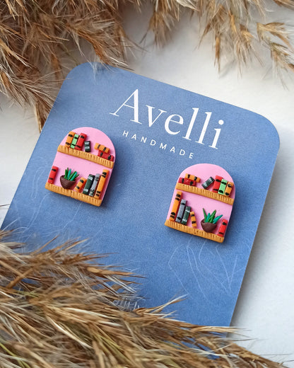 Book Studs/ Studs earrings/ Lightweight/ litterature Lover Gift/ Vintage style Jewelry/ gift for reader/Literary and Librarian Gift/ Pink