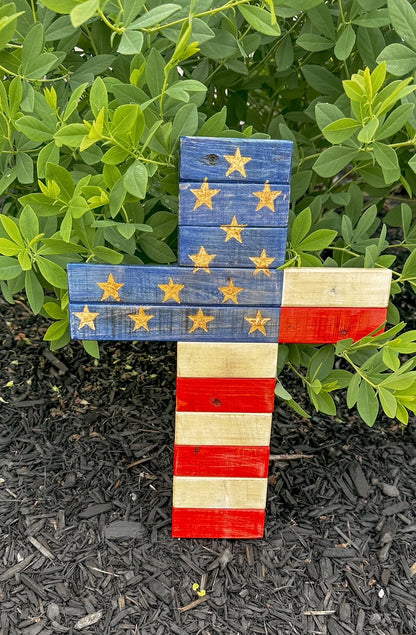 American Flag Wood Cross, Patriotic Decor, Religious Decor, Rustic Wood Cross, American Flag, Military Gift