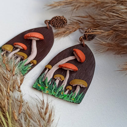 Handmade Mushroom Dangle Earrings: Polymer Clay, Nickel-Free, personalised gift