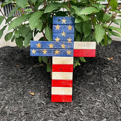 American Flag Wood Cross, Patriotic Decor, Religious Decor, Rustic Wood Cross, American Flag, Military Gift