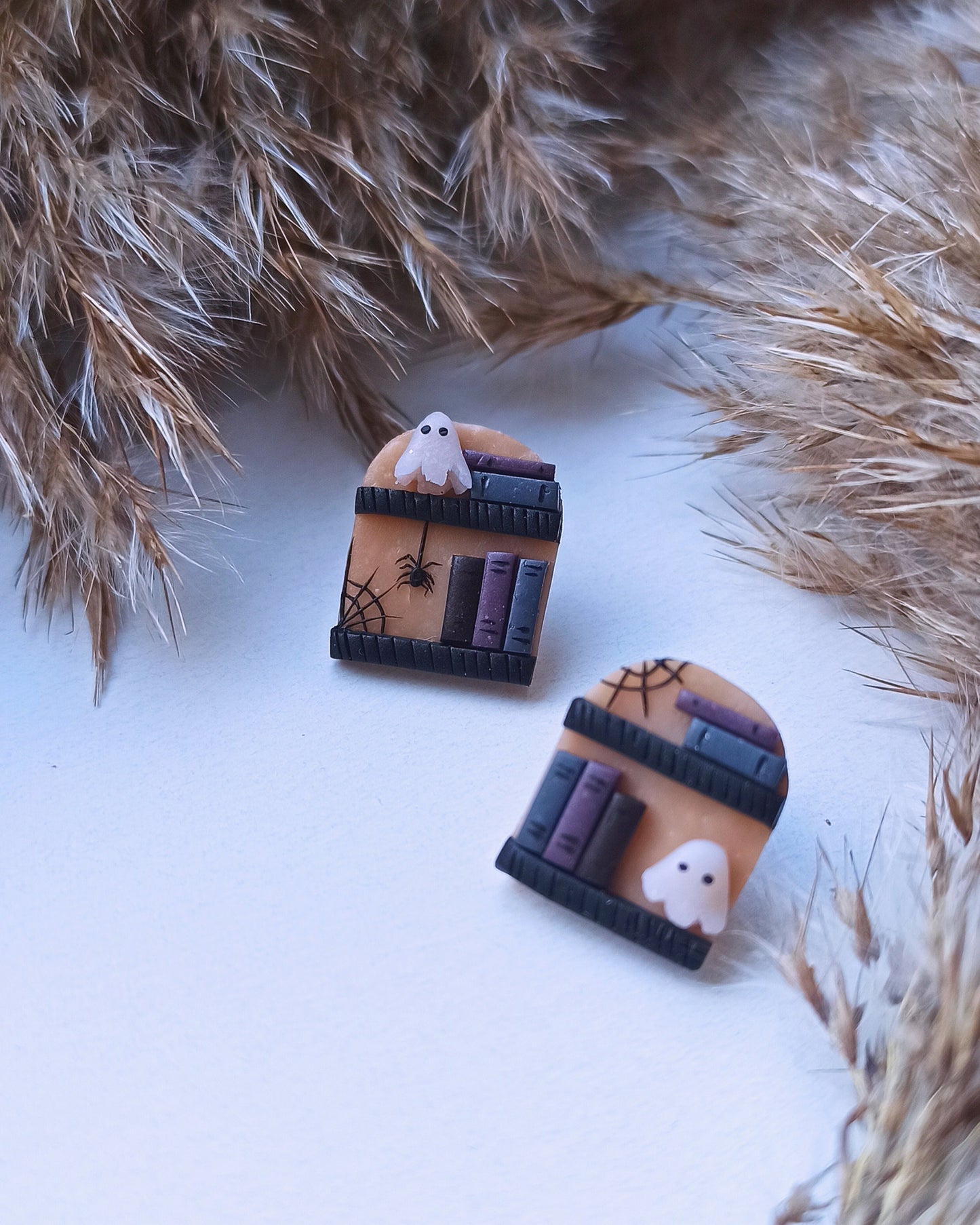 Halloween Ghost Earrings: Polymer Clay Book Studs, Witchy Booknerd Jewelry