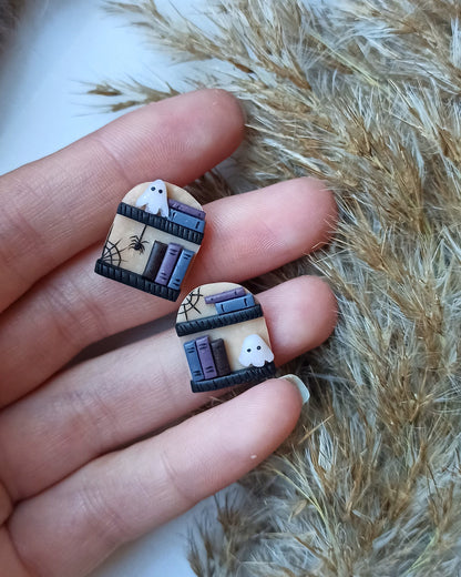 Halloween Ghost Earrings: Polymer Clay Book Studs, Witchy Booknerd Jewelry