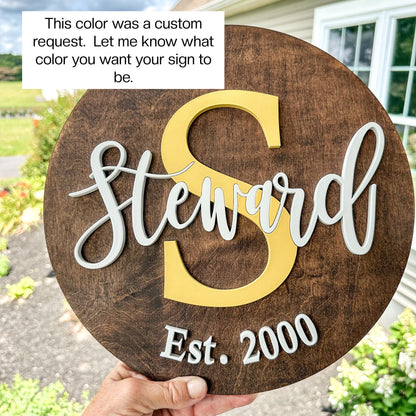 Personalized Family Name Round Wood Sign, Established Year Sign, Last Name Sign, Family Gift, Custom Family Wood Sign, Wedding Gift,