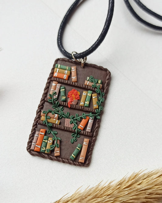 Book Necklace: Handmade Polymer Clay Bookshelf Charm